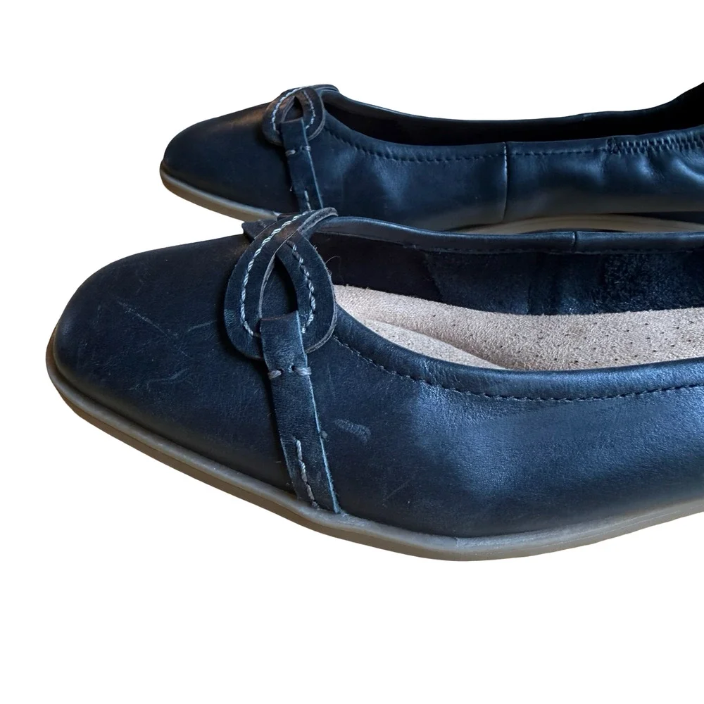 Clarks Lyrical Rhyme Black Leather Slip On Ballet Flats Square Toe Shoes sz 8